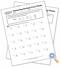 decimals from whole numbers decimal subtraction worksheetworks com